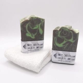 Two bars of chocolate mint soap