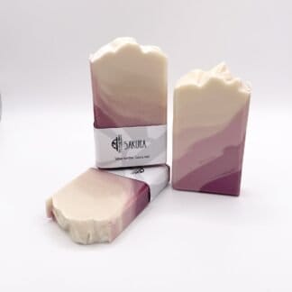 Three bars of pink and white Sakura handmade soap