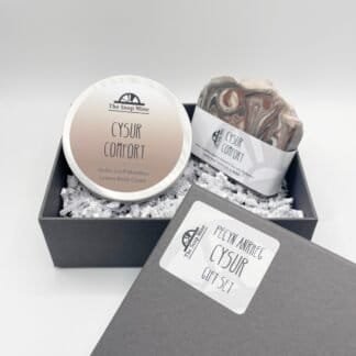Gift set with one soap and one pot of body cream