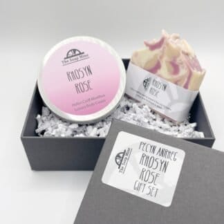 Rose gift set with one soap and a pot of body cream