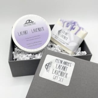 Lavender gift set with one soap and a pot of body cream