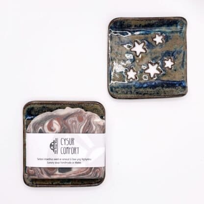 Mystic brown ceramic soapdish with starry cutouts