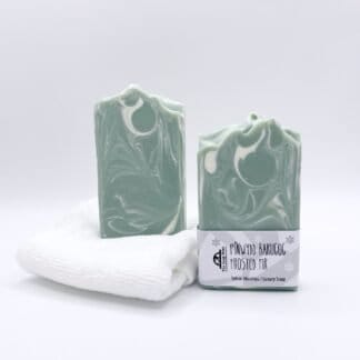 Two Bars of green and white Frosted Fir Soap