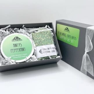 Happy Feet Gift Set - One bar of peppermint scrub soap and a tin of peppermint foot cream in a premium gift box