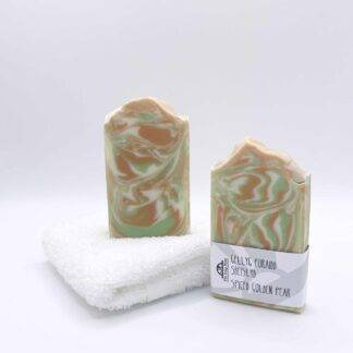 Two bars of spiced golden pear handmade soap