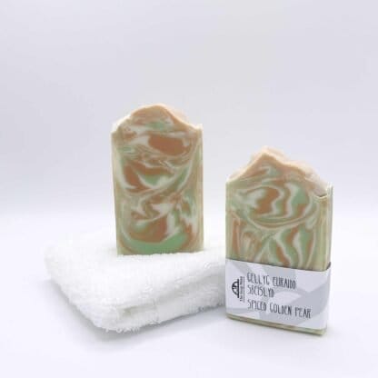 Two bars of spiced golden pear handmade soap