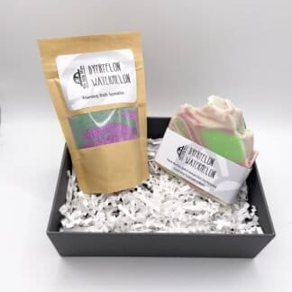 Watermelon Gift set comprising one handmade watermelon soap and a 100g pack of watermelon bath sprinkles