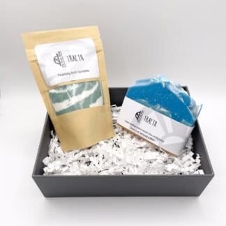 Gift Set comprising one bar of Traeth Soap and a 100g pack of Traeth Foaming Bath Sprinkles