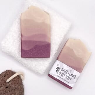 Two bars of burgundy and white Merry Berry handmade Soap