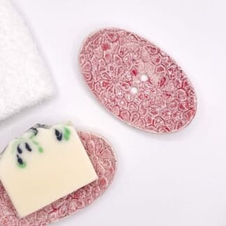 Red Oval Ceramic Soap Dish